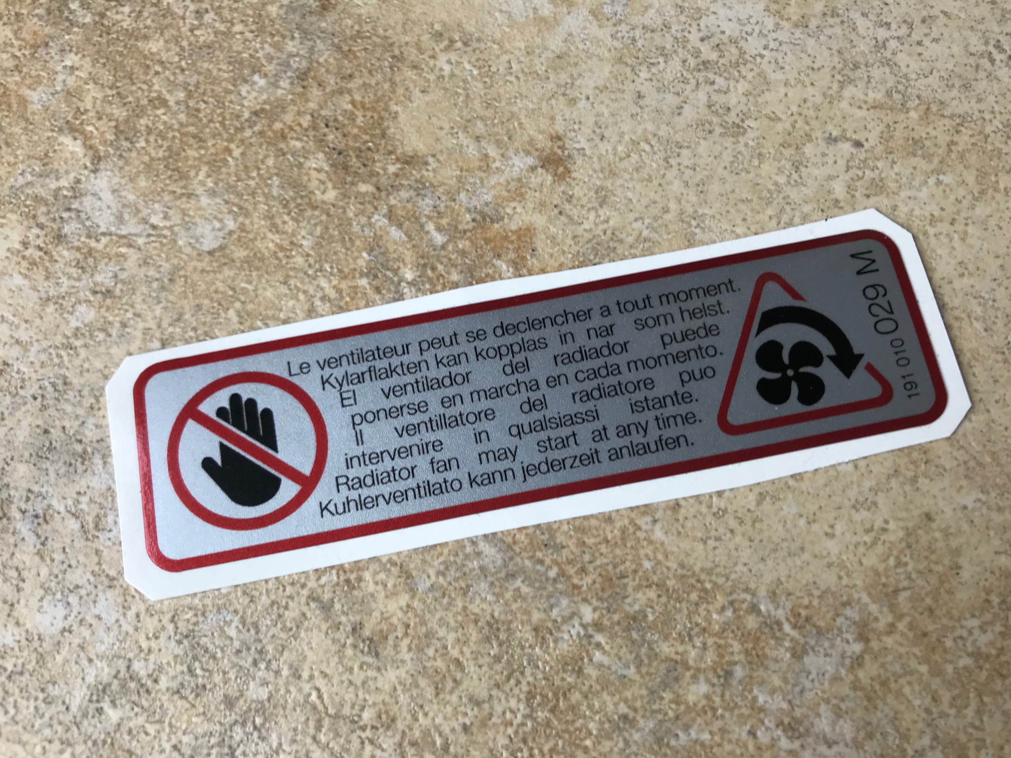 Radiator Warning Sticker Red Rectangle 191010029M – VW Golf 1