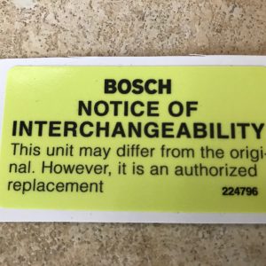 Bosch 'Notice of Interchangeability' Sticker