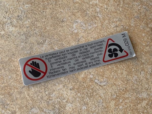 Radiator Cowl Warning Sticker 191010029M – VW Golf 1